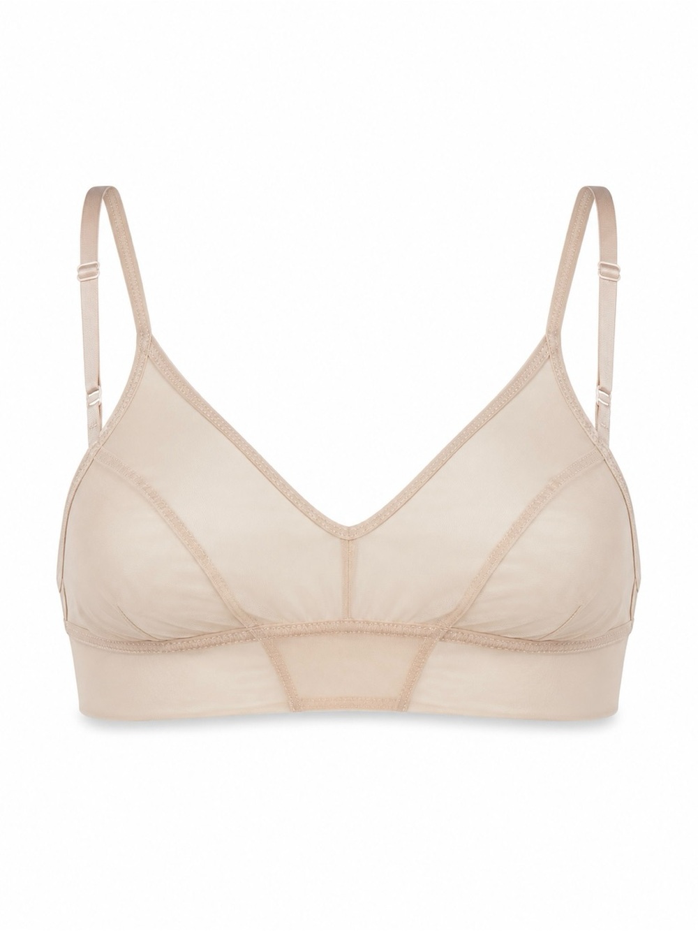 Jasmine Sheer Nude Bralette Wireless Mesh Minimalist Second Skin Tan Bra 70A